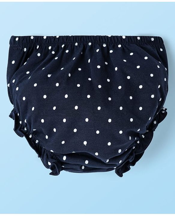 Babyhug Cotton Knit Frill Sleeves Frocks & Bloomers With Polka Dots Print - Navy Blue