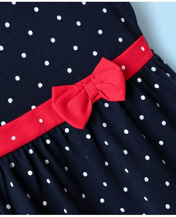Babyhug Cotton Knit Frill Sleeves Frocks & Bloomers With Polka Dots Print - Navy Blue