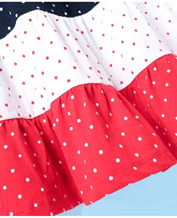 Babyhug Cotton Knit Frill Sleeves Frocks & Bloomers With Polka Dots Print - Navy Blue