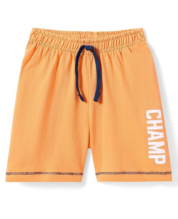 Babyhug Cotton Shorts with Text Print - Orange