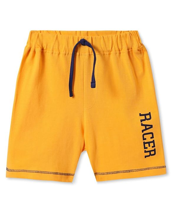 Babyhug Cotton Knit Shorts with Text Print - Mustard