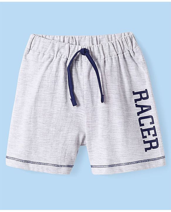 Babyhug Single Jersey Knit Shorts with Racer Text Print - Grey