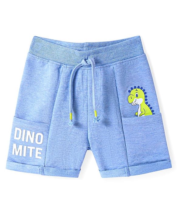 Babyhug Cotton Knit Dino Printed Shorts - Light Blue