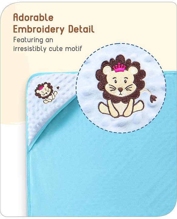 Babyhug Bubble Embroidered Hooded Wrapper Lion Patch - Blue