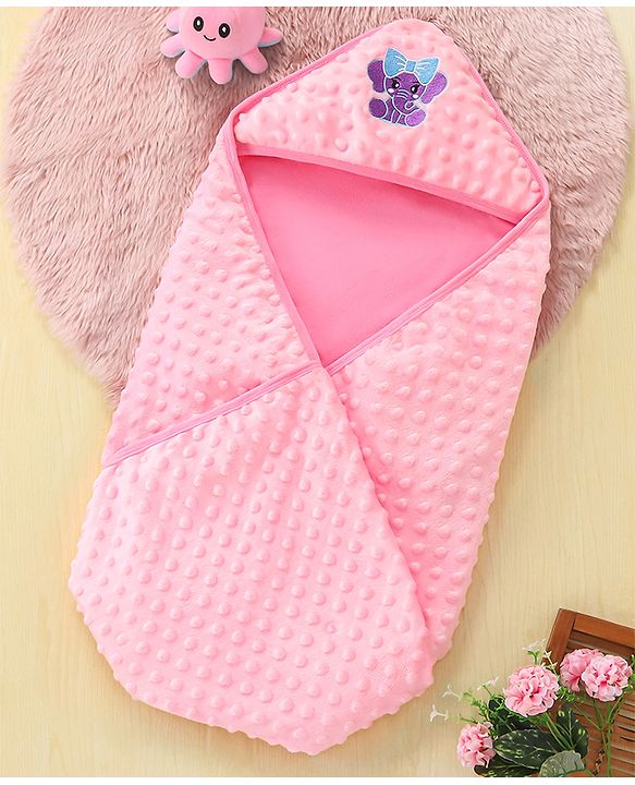Babyhug Bubble Embroidered Hooded Wrapper Lion Patch - Blue