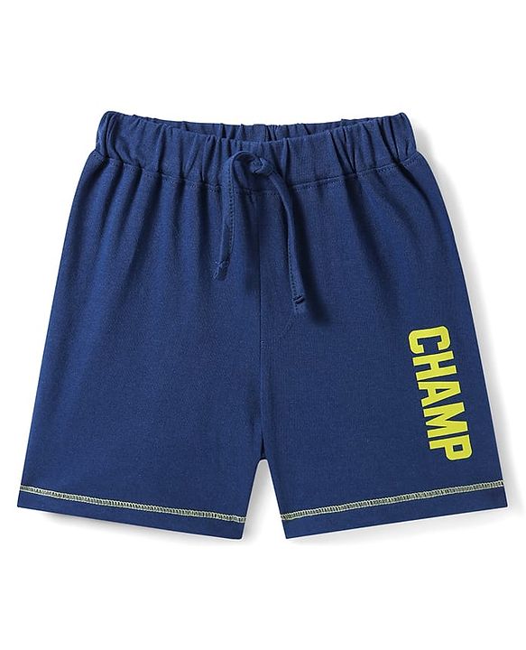 Babyhug Cotton Knit Shorts with Text Print - Navy Blue