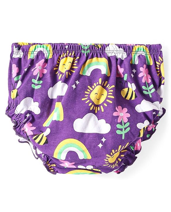 Babyhug Cotton Knit Sleeveless Floral Printed Frock With Bloomer & Headband - Purple