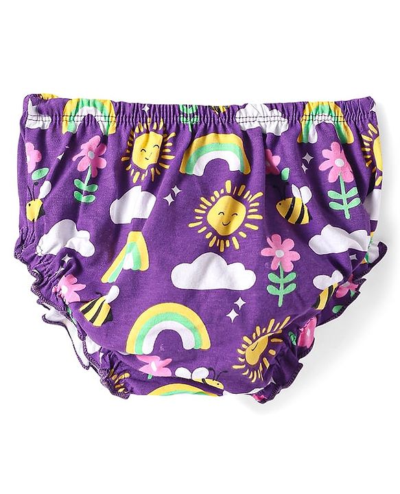 Babyhug Cotton Knit Sleeveless Floral Printed Frock With Bloomer & Headband - Purple