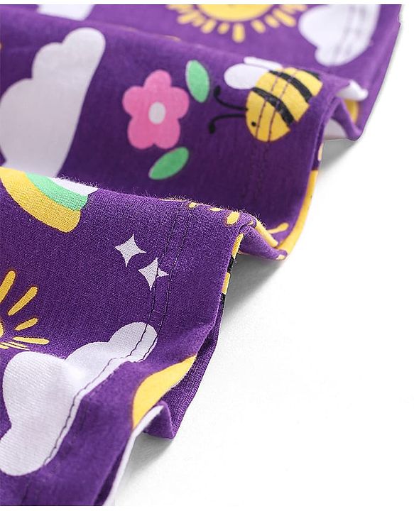 Babyhug Cotton Knit Sleeveless Floral Printed Frock With Bloomer & Headband - Purple