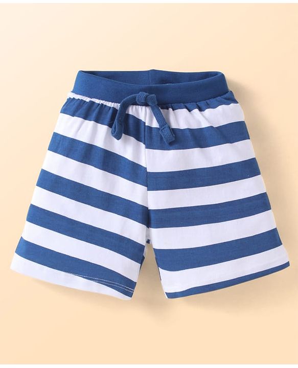 Babyhug Cotton Single Jersey Knit Striped Shorts With Ball Print Pack of 3 - Red & Blue