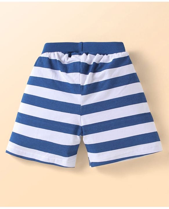 Babyhug Cotton Single Jersey Knit Striped Shorts With Ball Print Pack of 3 - Red & Blue