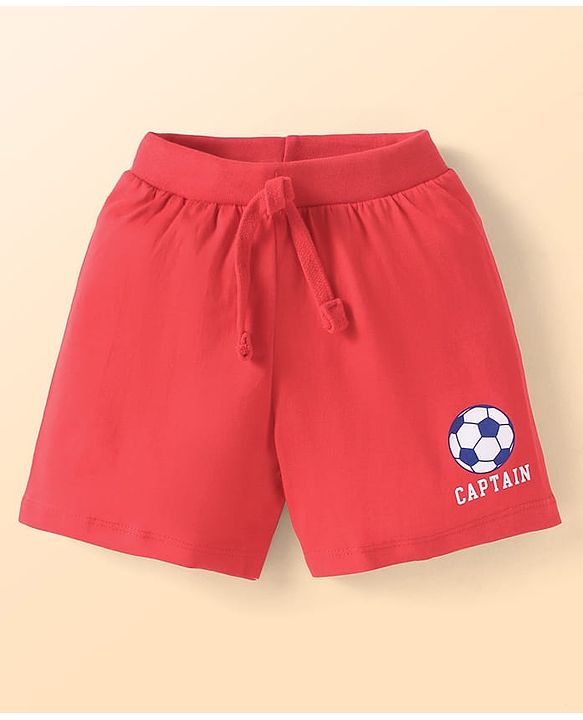 Babyhug Cotton Single Jersey Knit Striped Shorts With Ball Print Pack of 3 - Red & Blue