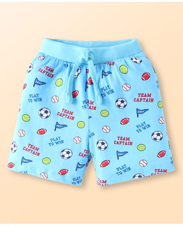 Babyhug Cotton Single Jersey Knit Striped Shorts With Ball Print Pack of 3 - Red & Blue