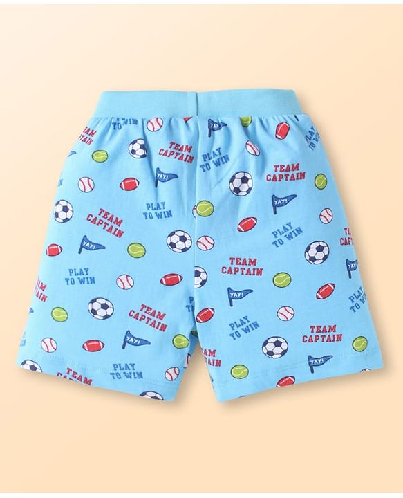 Babyhug Cotton Single Jersey Knit Striped Shorts With Ball Print Pack of 3 - Red & Blue