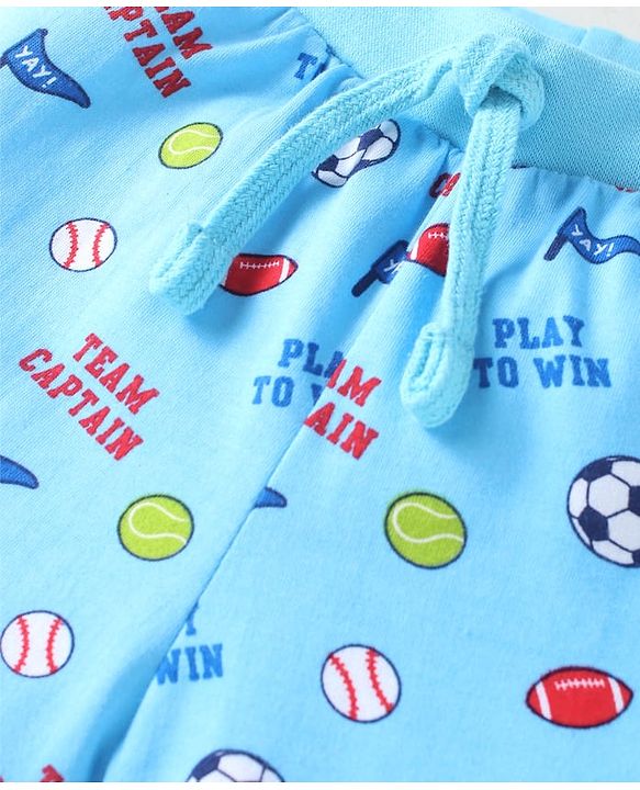 Babyhug Cotton Single Jersey Knit Striped Shorts With Ball Print Pack of 3 - Red & Blue