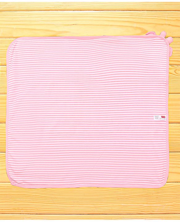 Babyhug Terry Knit Striped Hooded Towel With Cow Patch L 81 x B 75 cm - Pink