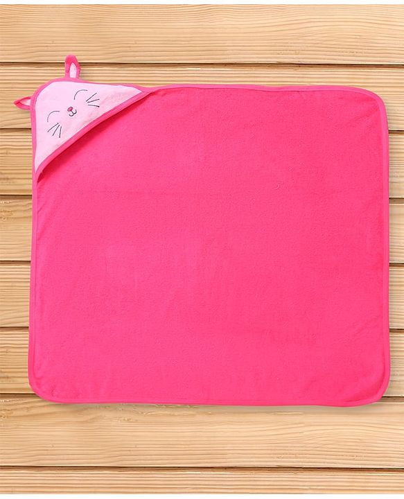 Babyhug Cotton Knit Hooded Towel With Bunny Ears Applique L 30 x B 30 cm - Pink