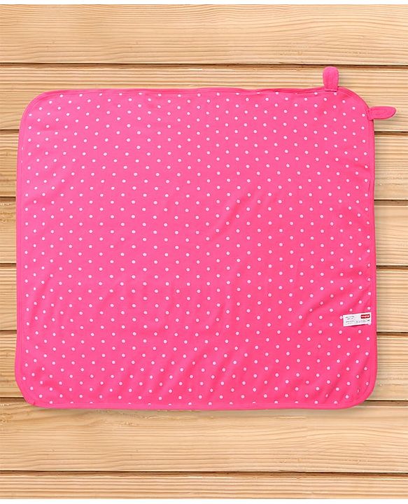 Babyhug Cotton Knit Hooded Towel With Bunny Ears Applique L 30 x B 30 cm - Pink