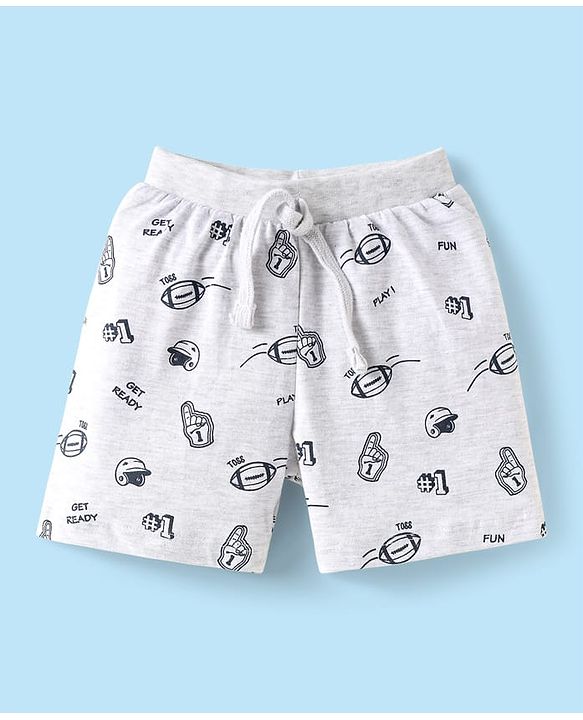 Babyhug 100% Cotton Single Jersey Knit Shorts with Stripes & Sport Theme Print Pack of 3 - Grey & Black