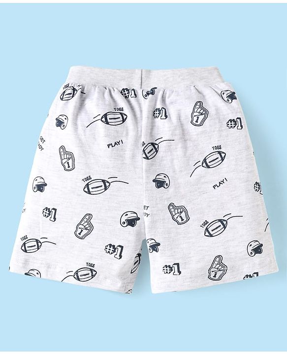 Babyhug 100% Cotton Single Jersey Knit Shorts with Stripes & Sport Theme Print Pack of 3 - Grey & Black