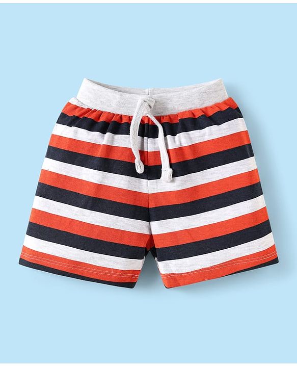 Babyhug 100% Cotton Single Jersey Knit Shorts with Stripes & Sport Theme Print Pack of 3 - Grey & Black