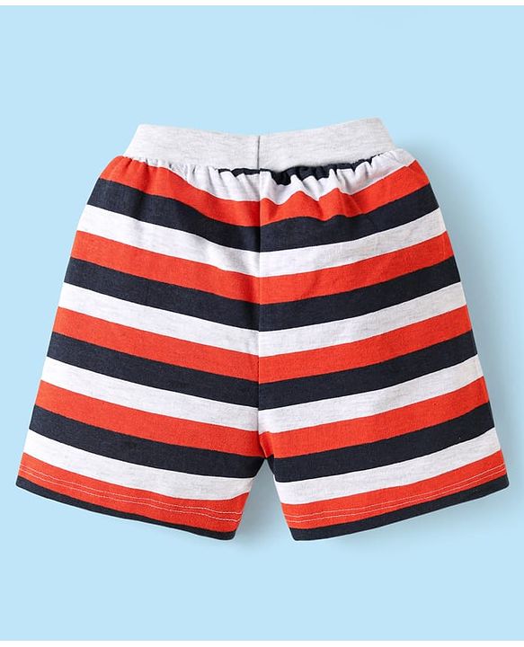 Babyhug 100% Cotton Single Jersey Knit Shorts with Stripes & Sport Theme Print Pack of 3 - Grey & Black