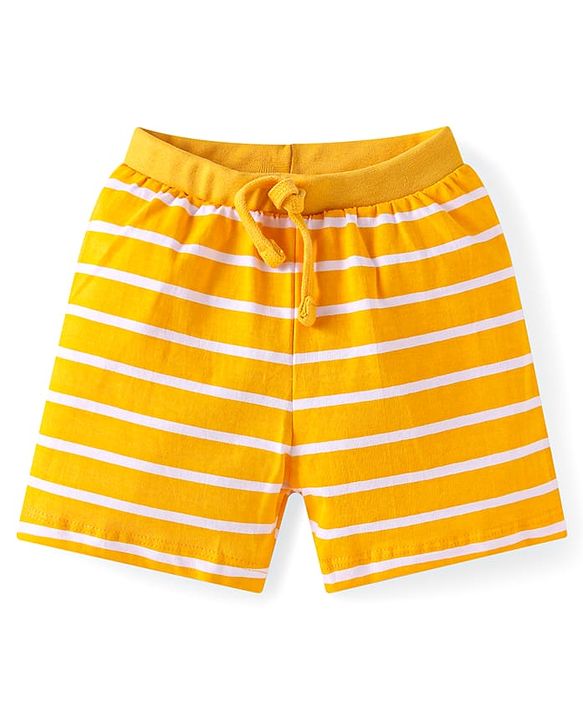 Babyhug Cotton Knit Shorts with Stars Print & Stripes Pack of 3 - Yellow Red & Navy Blue