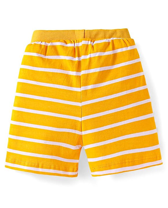 Babyhug Cotton Knit Shorts with Stars Print & Stripes Pack of 3 - Yellow Red & Navy Blue