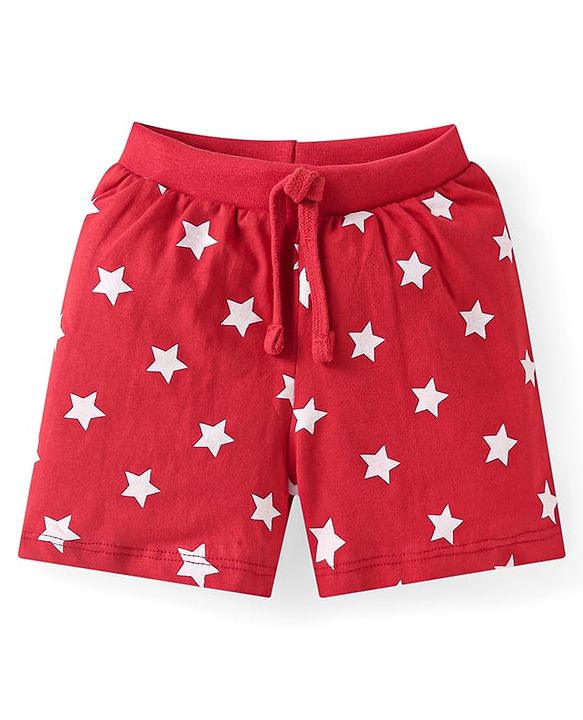 Babyhug Cotton Knit Shorts with Stars Print & Stripes Pack of 3 - Yellow Red & Navy Blue