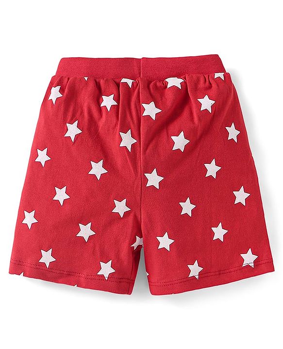 Babyhug Cotton Knit Shorts with Stars Print & Stripes Pack of 3 - Yellow Red & Navy Blue