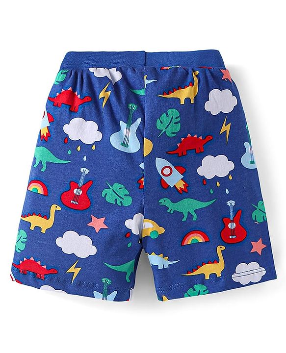 Babyhug Cotton Knit Shorts with Stars Print & Stripes Pack of 3 - Yellow Red & Navy Blue