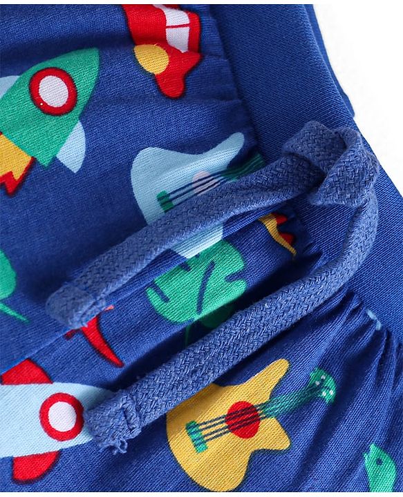 Babyhug Cotton Knit Shorts with Stars Print & Stripes Pack of 3 - Yellow Red & Navy Blue