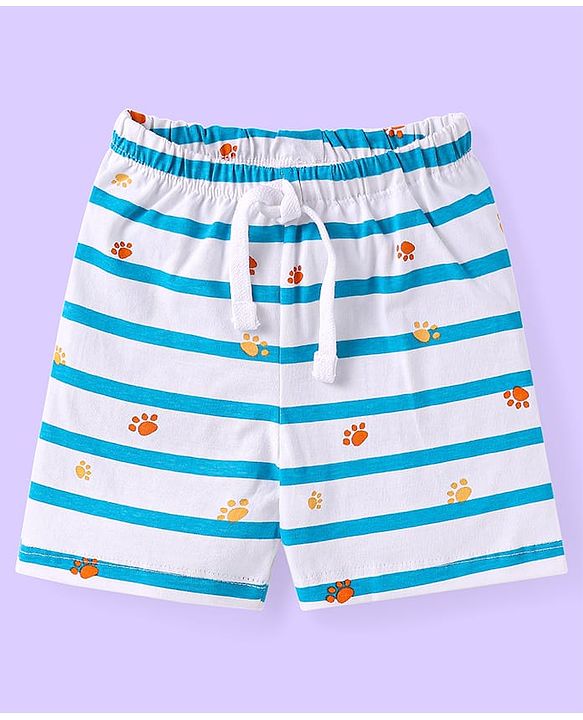 Babyhug Cotton Knit Knee Length Striped & Lion Printed Shorts Pack of 3 - Blue White & Light Blue