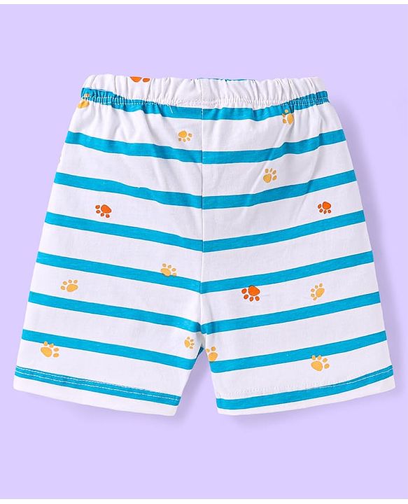 Babyhug Cotton Knit Knee Length Striped & Lion Printed Shorts Pack of 3 - Blue White & Light Blue