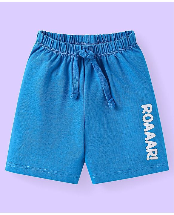 Babyhug Cotton Knit Knee Length Striped & Lion Printed Shorts Pack of 3 - Blue White & Light Blue