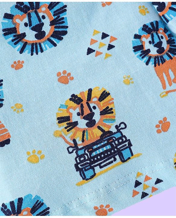 Babyhug Cotton Knit Knee Length Striped & Lion Printed Shorts Pack of 3 - Blue White & Light Blue