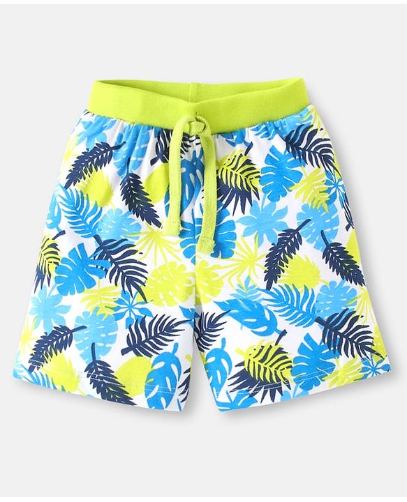 Babyhug Cotton Single Jersey Knit Striped Shorts With Leafy Print Pack of 3 - Lime Green & Navy