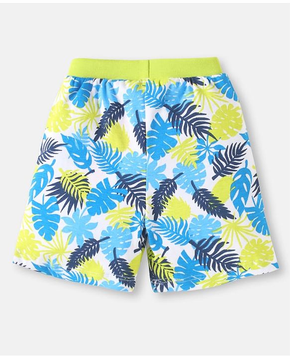 Babyhug Cotton Single Jersey Knit Striped Shorts With Leafy Print Pack of 3 - Lime Green & Navy