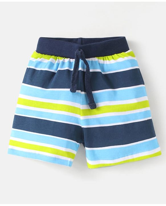 Babyhug Cotton Single Jersey Knit Striped Shorts With Leafy Print Pack of 3 - Lime Green & Navy