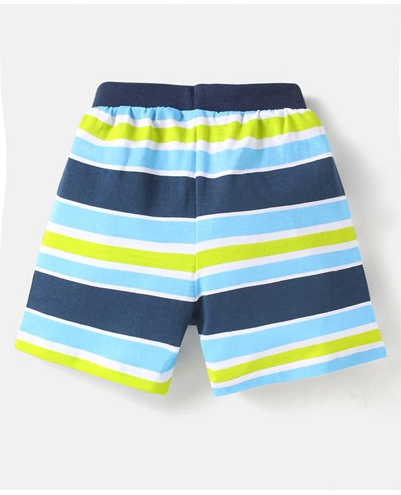 Babyhug Cotton Single Jersey Knit Striped Shorts With Leafy Print Pack of 3 - Lime Green & Navy