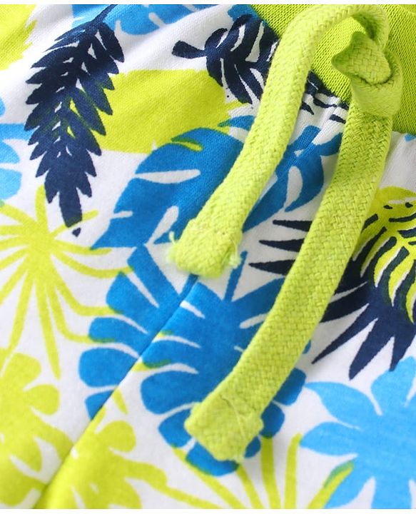 Babyhug Cotton Single Jersey Knit Striped Shorts With Leafy Print Pack of 3 - Lime Green & Navy