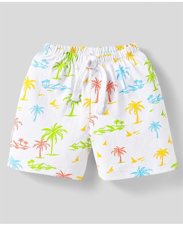 Babyhug Cotton Knit Shorts With Striped & Beach Theme Print Pack Of 3 - Light Blue Orange & Yellow