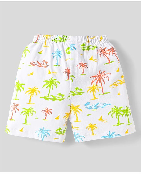 Babyhug Cotton Knit Shorts With Striped & Beach Theme Print Pack Of 3 - Light Blue Orange & Yellow