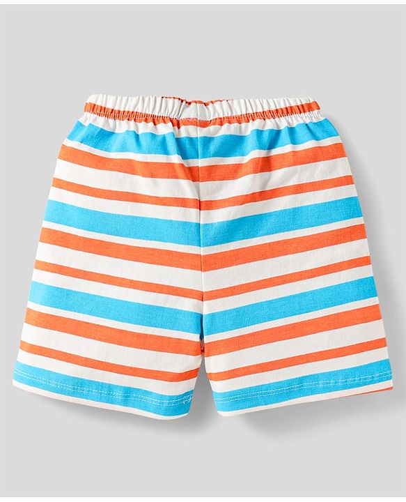 Babyhug Cotton Knit Shorts With Striped & Beach Theme Print Pack Of 3 - Light Blue Orange & Yellow