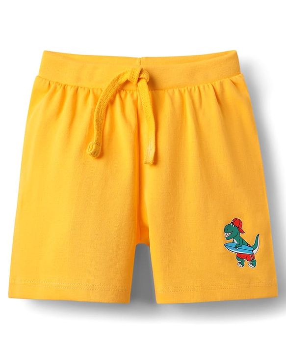Babyhug 100% Cotton Single Jersey Knit Shorts With Stripes & Dino Print Pack Of 3 - Yellow Light Blue & Navy Blue