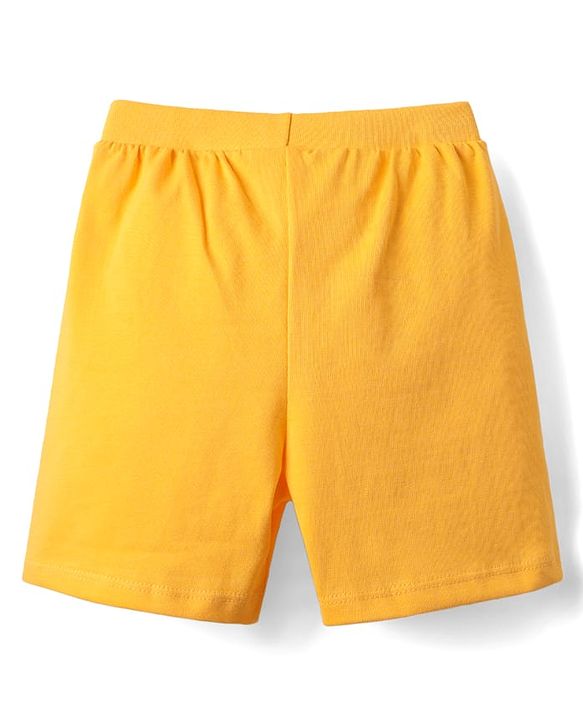 Babyhug 100% Cotton Single Jersey Knit Shorts With Stripes & Dino Print Pack Of 3 - Yellow Light Blue & Navy Blue
