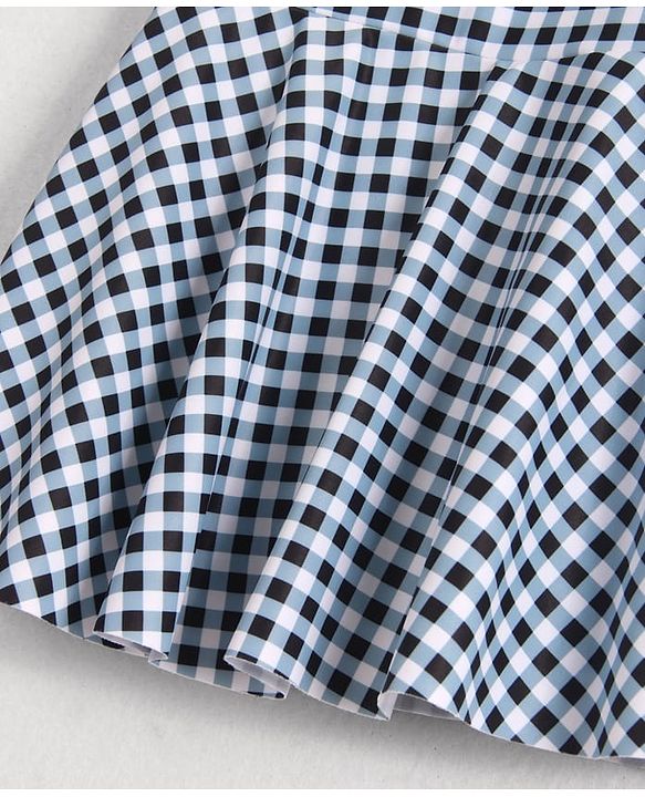 Babyhug Cold Shoulder Sleeves Checks Frock Swimsuit - Black & White
