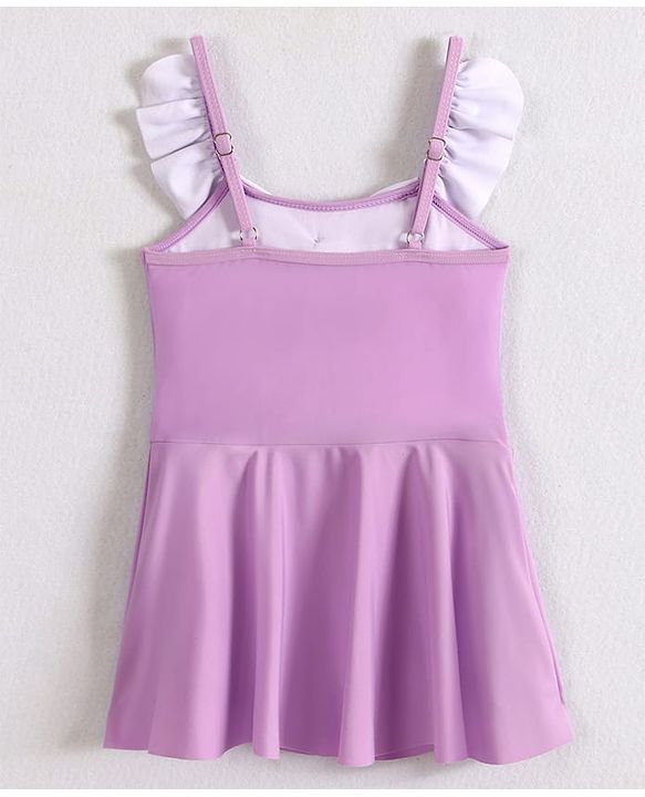 Babyhug Frill Sleeves Frock Swimsuit With Bow Applique - Purple