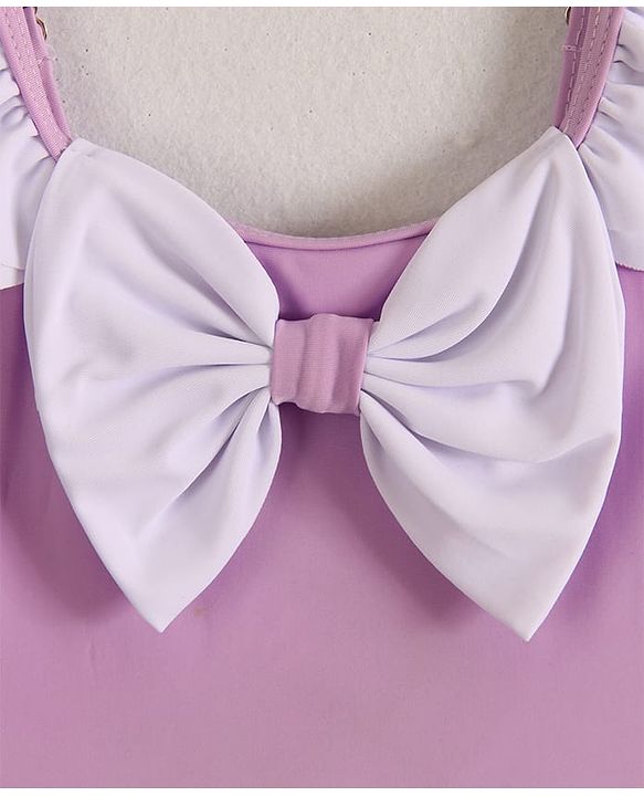 Babyhug Frill Sleeves Frock Swimsuit With Bow Applique - Purple