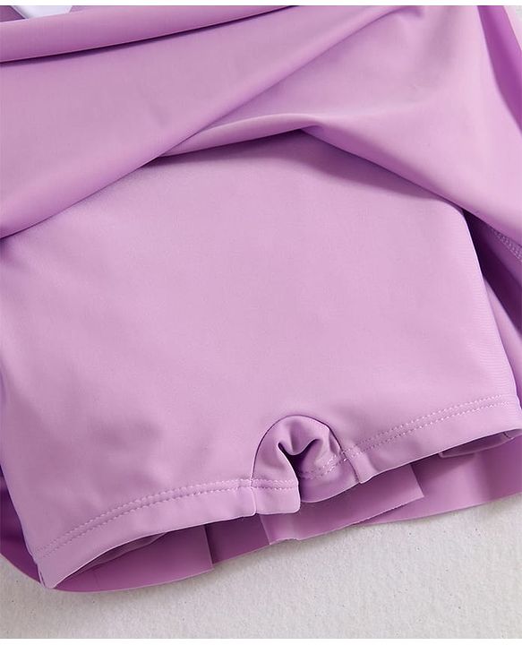 Babyhug Frill Sleeves Frock Swimsuit With Bow Applique - Purple